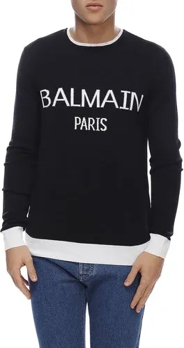 Pullover a girocollo con maxi logo Balmain Paris e bordi a contrasto (38894447)