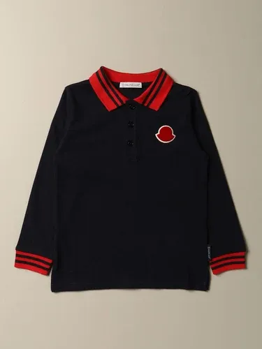 Polo Moncler in cotone piqué con bordi a righe e logo (57926422)