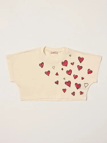 T-shirt cropped N° 21 con stampa cuori (55623267)