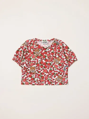 T-shirt Cropped Moschino Kid con stampa fragole all over (55786839)