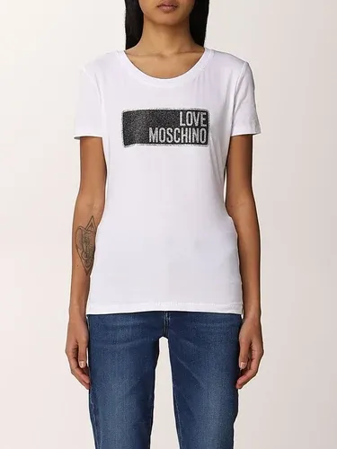 T-shirt Love Moschino in cotone con logo glitter (56312840)
