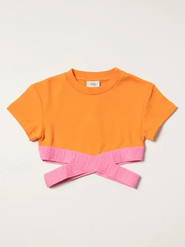 Top cropped Fendi in cotone con nastri logati (56532648)