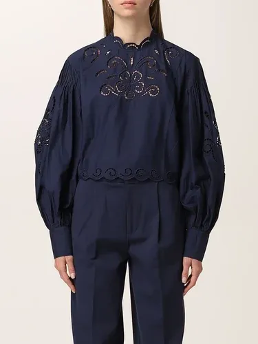 Blusa cropped Twinset in mussola con ricami (57299598)