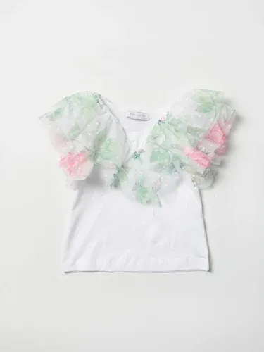 T-shirt Monnalisa in cotone con balze in tulle a fantasia (57100752)