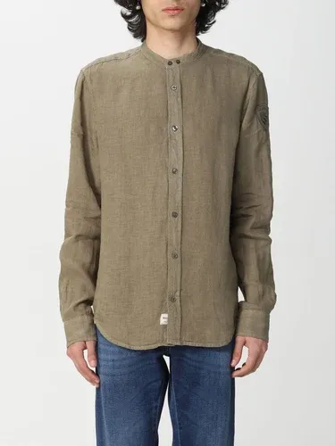Camicia Blauer in lino con patch logo (57832719)
