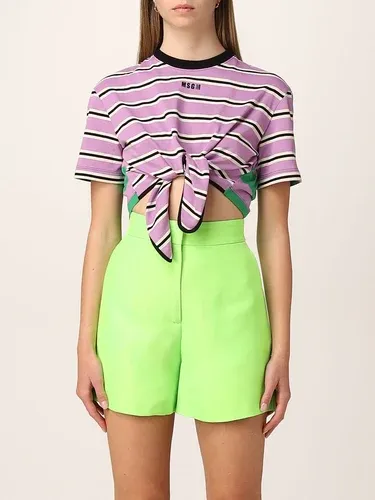 T-shirt cropped Msgm a righe con logo (57926704)