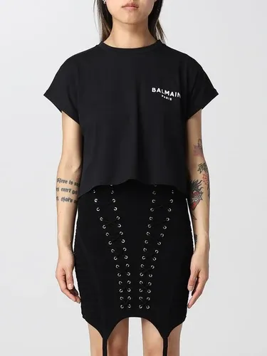 T-shirt cropped Balmain con logo (101274698)