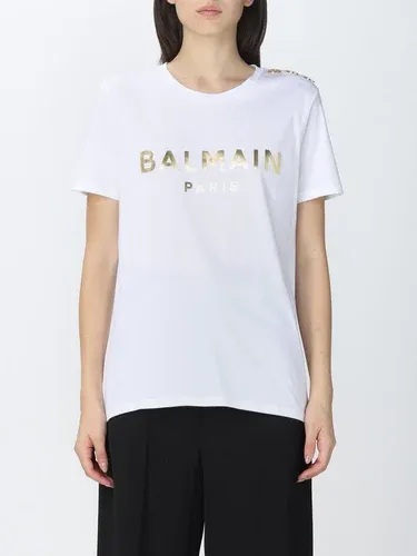 T-shirt Balmain in cotone con logo laminato (106328937)