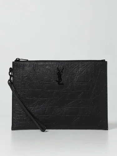 Porta tablet Cassandre Saint Laurent in pelle goffrata stampa cocco (106509096)